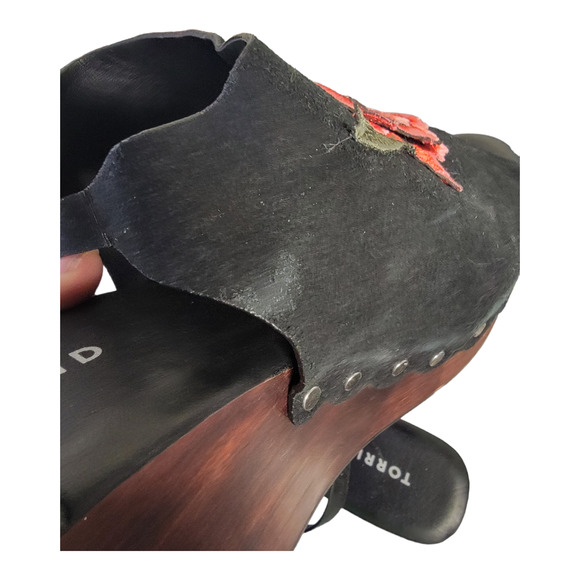 Torrid Embroidered Applique Rose Wooden Wedge Platform Slingback Sandals Black - Picture 8 of 14